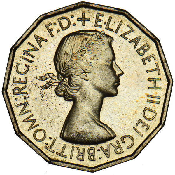 1953 Proof Brass Threepence - Elizabeth II British Coin - Superb
