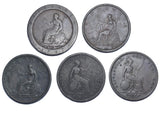 1797 - 1831 Pennies Lot (5 Coins) - British Copper Coins - All Different