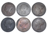 1841 - 1857 Pennies Lot (6 Coins) - Victoria British Copper Coins -All Different