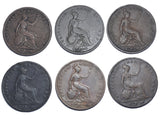 1841 - 1857 Pennies Lot (6 Coins) - Victoria British Copper Coins -All Different