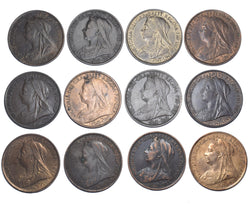 1901 Better Grade Pennies Lot (12 Coins) - Victoria British Bronze Coins