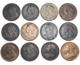 1901 Better Grade Pennies Lot (12 Coins) - Victoria British Bronze Coins