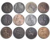 1901 Better Grade Pennies Lot (12 Coins) - Victoria British Bronze Coins