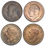 1911 - 1919 Better Grade Pennies Lot (4 Coins) - George V British Bronze Coins