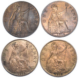 1911 - 1919 Better Grade Pennies Lot (4 Coins) - George V British Bronze Coins