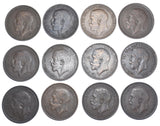 1926 Pennies Lot (12 Coins) - George V British Bronze Coins