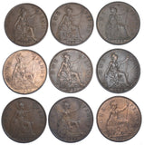 1927 - 1936 Pennies Lot (9 Coins) - George V British Bronze Coins