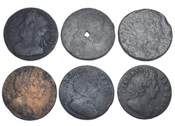 1670s - 1700 Halfpennies Lot (6 Coins) - British Copper & Tin Coins