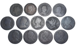 1719 - 1752 Halfpennies Lot 13 Coins) - British Copper Coins - All Different
