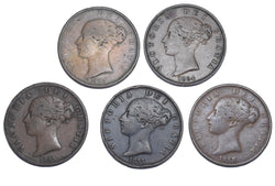 1853 - 1858 Halfpennies Lot (5 Coins) - Victoria British Copper Coins