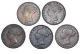 1853 - 1858 Halfpennies Lot (5 Coins) - Victoria British Copper Coins