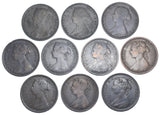 1861 - 1891 Halfpennies Lot (10 Coins) - Victoria British Bronze Coins