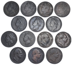 1821 - 1837 Farthings Lot (14 Coins) - British Copper Coins - All Different
