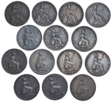 1821 - 1837 Farthings Lot (14 Coins) - British Copper Coins - All Different