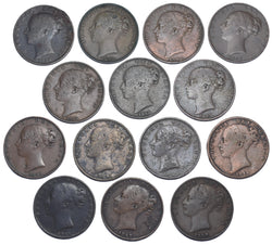 1838 - 1858 Farthings Lot (14 Coins) - Victoria British Copper Coins
