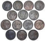 1838 - 1858 Farthings Lot (14 Coins) - Victoria British Copper Coins