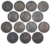 1838 - 1858 Farthings Lot (14 Coins) - Victoria British Copper Coins