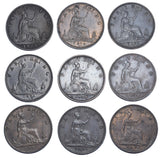 1871 - 1882 Better Grade Farthings Lot (9 Coins)- Victoria British Bronze Coins