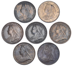 1895 - 1901 Better Grade Farthings Lot (7 Coins)- Victoria British Bronze Coins