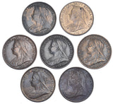 1895 - 1901 Better Grade Farthings Lot (7 Coins)- Victoria British Bronze Coins
