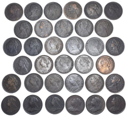 1860 - 1901 Farthings Lot (34 Coins) - Victoria British Bronze Coins
