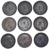 1902 - 1910 Better Grade Farthings Lot (9 Coins) - Edward VII British Bronze