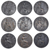 1902 - 1910 Better Grade Farthings Lot (9 Coins) - Edward VII British Bronze