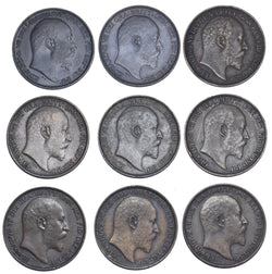 1902 - 1910 Better Grade Farthings Lot (9 Coins) - Edward VII British Bronze