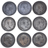 1902 - 1910 Better Grade Farthings Lot (9 Coins) - Edward VII British Bronze