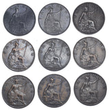 1902 - 1910 Better Grade Farthings Lot (9 Coins) - Edward VII British Bronze
