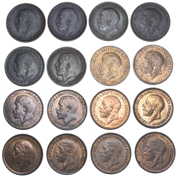 1911 - 1934 High Grade Farthings Lot (16 Coins) - George V British Bronze Coins
