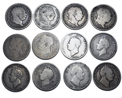 1816 - 1836 Shillings Lot (12 Coins) - British Silver Coins - All Different