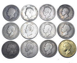 1825 - 1826 Shillings Lot (12 Coins) - George IV British Silver Coins