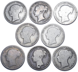 1842 - 1866 Shillings Lot (8 Coins) - Victoria British Silver Coins