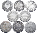 1842 - 1866 Shillings Lot (8 Coins) - Victoria British Silver Coins