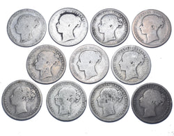 1871 - 1881 Shillings Lot (11 Coins) - Victoria British Silver Coins - Date Run