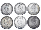 1887 - 1892 Shillings Lot (6 Coins) - Victoria British Silver Coins - Date Run