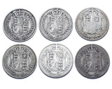 1887 - 1892 Shillings Lot (6 Coins) - Victoria British Silver Coins - Date Run