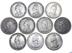 1887 Shillings Lot (10 Coins) - Victoria British Silver Coins
