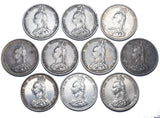 1887 Shillings Lot (10 Coins) - Victoria British Silver Coins