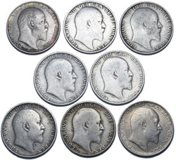 1902 - 1910 Shillings Lot (8 Coins) - Edward VII British Silver Coins