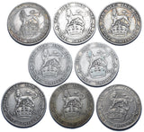 1902 - 1910 Shillings Lot (8 Coins) - Edward VII British Silver Coins
