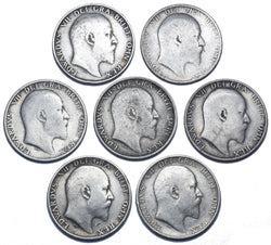 1902 - 1910 Shillings Lot (7 Coins) - Edward VII British Silver Coins