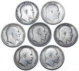 1902 - 1910 Shillings Lot (7 Coins) - Edward VII British Silver Coins