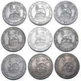 1911 - 1919 Shillings Lot (9 Coins) - George V British Silver Coins - Date Run