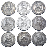 1911 - 1919 Shillings Lot (9 Coins) - George V British Silver Coins - Date Run