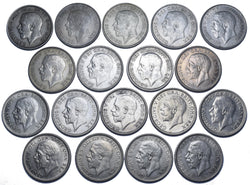 1920 - 1936 Better Grade British Silver Shillings Lot (18 Coins) - Date Run