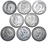 1920 - 1927 Better Grade British Silver Shillings Lot (8 Coins) - Date Run
