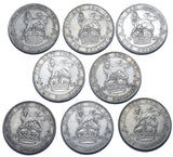 1920 - 1927 Better Grade British Silver Shillings Lot (8 Coins) - Date Run