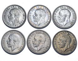 1931 - 1936 Better Grade British Silver Shillings Lot (6 Coins) - Date Run